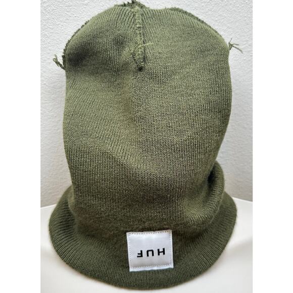 HUF Beanie Hat Men's Black Logo Patch Skate Board Box Cuffed Cap Street in Pesto - Picture 3 of 6